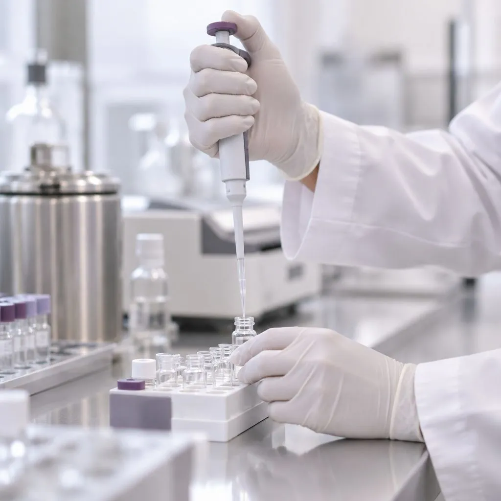 Profesional de laboratorio usando una micropipeta